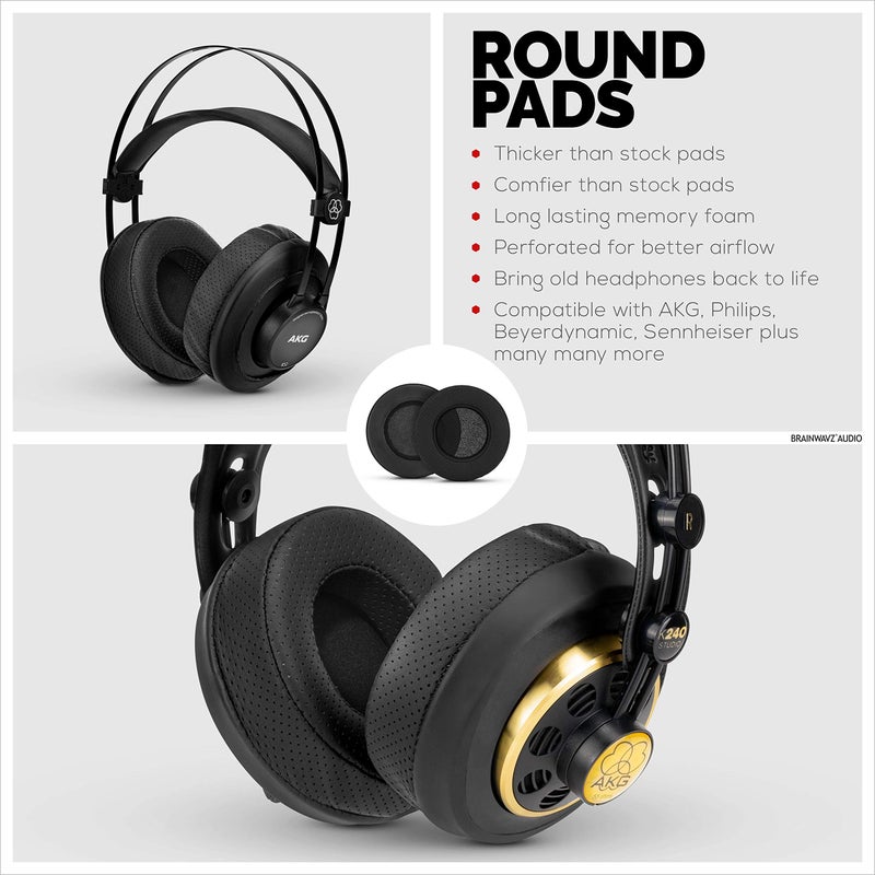 Brainwavz Round Memory Foam Earpads - Suitable Many Large Headphones - SteelSeries, HD668B, ATH, AKG K553, HifiMan, ATH, Philips, Fostex, Sony Ear Pad & More (Perforated Black) - Image 4